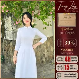 Áo dài trắng đồng phục học sinh cấp 3, chụp kỉ yếu, cổ V 2cm, tay lỡ, lụa mỹ, áo dài đi học may sẵn - Áo Dài Thăng Long 2