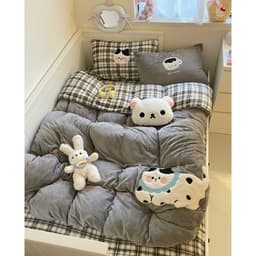 Bộ chăn ga nỉ nhung hình thú đính lông 4 món hoạ tiết thêu nổi 5D với chất vải nỉ mịn,mềm mại và ấm áp hoạ tiết cute 2