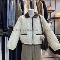 [𝑻𝒉𝒆𝑴𝒂𝒚 - BEST] Áo Khoác Phao Trám Cổ Sen Nhung Tăm Phối Màu Hàn Quốc BEST 3108 Hàng QC 6