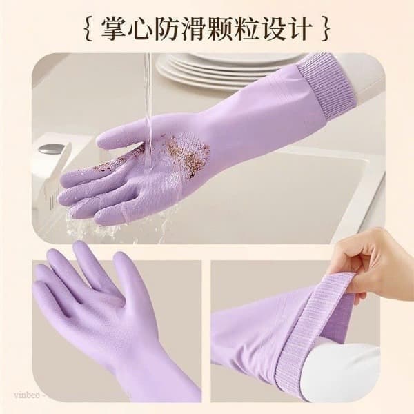 Găng Tay Lót Nỉ Dài 33cm, Bo Chun Ôm Sát Tay Chống Thấm Nước Tràn Làm Ướt Tay VINBEO