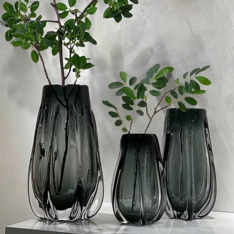Bình hoa thủy tinh màu xám trong gân xương rồng - bình trang trí - bình trưng bày - HDBTT0022