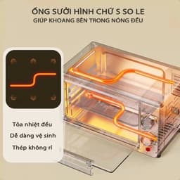Lò Nướng XABAZY 12L JSD-1202F – 2 Núm Xoay, Hẹn Giờ 60 Phút, Nhiệt 250°C, Nướng Đa Dụng 5