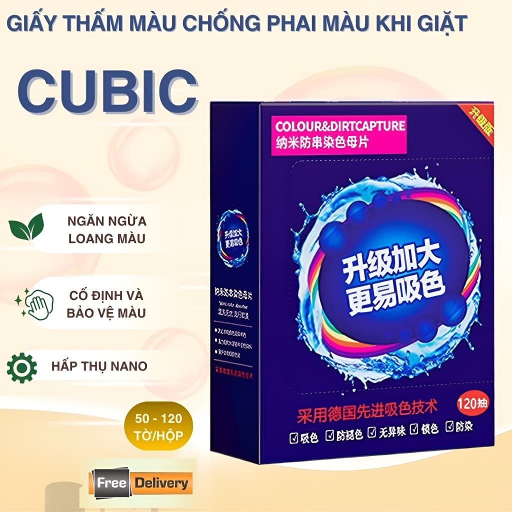 Giấy Thấm Màu Khi Giặt CUBIC AQUA 120 Tờ – Chống Loang Màu, Giữ Quần Áo Như Mới