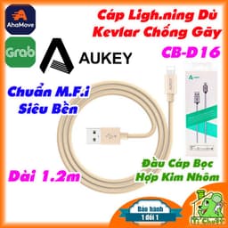 [Chip MFi-BH 12T] Cáp Sạc AUKEY USB Li Ning CB-D16 Dây Dù Kevlar Chống Gãy Dài 1m2 Chính Hãng Đầu Cáp Bọc Hợp Kim Nhôm 1