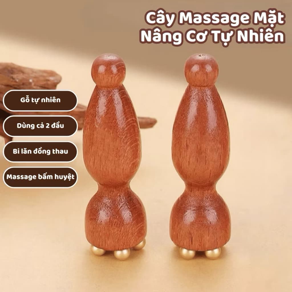 Combo 3 Cây Lăn Massage Nâng Cơ Mặt Bấm Huyệt Từ Gỗ Tự Nhiên & Bi Đồng Chống Bọng Mắt, An Toàn Cho Da.