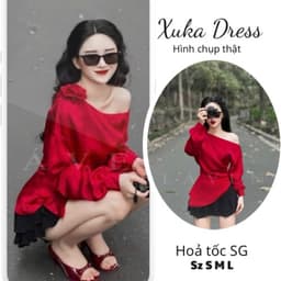 Set Áo Đỏ Lụa Lệch Vai Sang Chảnh – Hot Trend Dự Tiệc, set đồ mặc tết | Xukadress 2