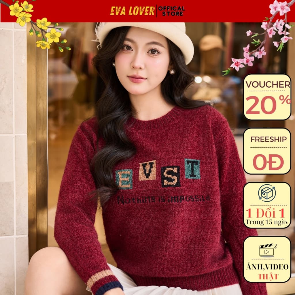 Áo Len Nữ EVST Cao Cấp Kiểu Sweater Dệt Kim Form Rộng Thời Trang Thu Đông Hàn Quốc