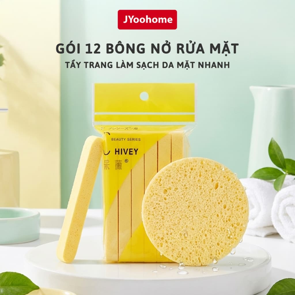Gói 12 Miếng bông nở rửa mặt JYoohome Mút bọt biển tẩy trang dạng nén bỏ túi mini tiện lợi