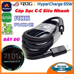 [ZIN BÓC MÁY] Cáp C-C 3A Sạc Siêu Nhanh 65W ASUS ROG Phone HyperCharge Dây Dù Chống Gãy Chính Hãng 1