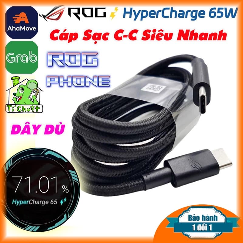 [ZIN BÓC MÁY] Cáp C-C 3A Sạc Siêu Nhanh 65W ASUS ROG Phone HyperCharge Dây Dù Chống Gãy Chính Hãng