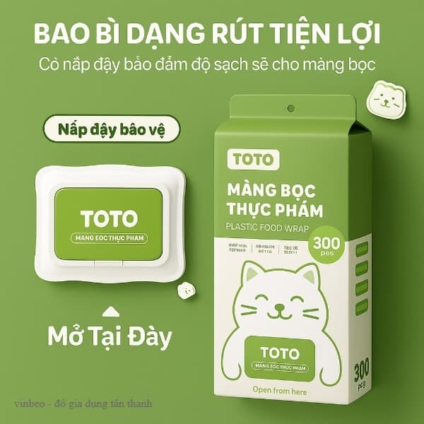 VINBEO Túi màng bọc thực phẩm chất liệu PE treo tường dạng rút, tiện lợi, có chun co dãn siêu dai MM