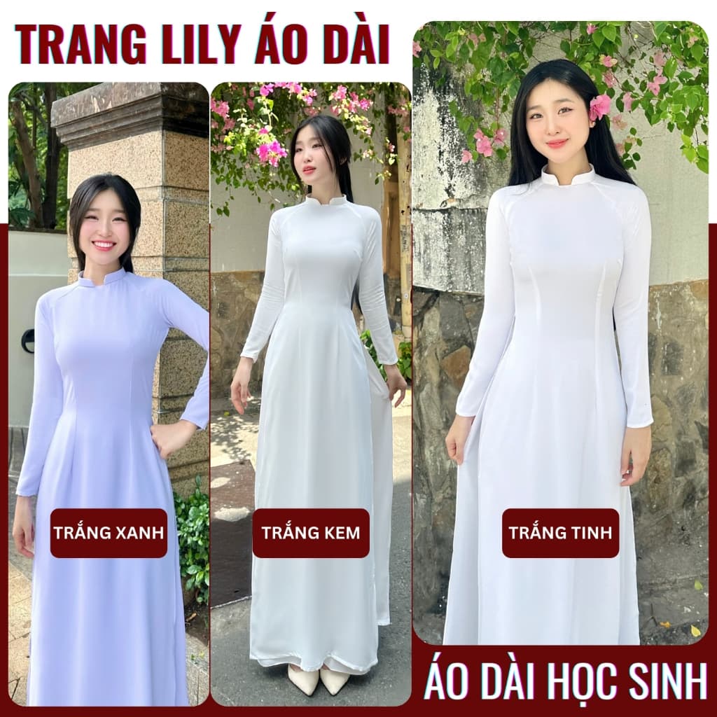 Áo dài học sinh cổ vuông hở, hotgirl, áo dài trắng tay dài, hai tà, cổ U, đồng phục học sinh cấp 3 - Áo Dài Thăng Long