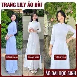 Áo dài trắng đồng phục học sinh cấp 3, chụp kỉ yếu, cổ V 2cm, tay lỡ, lụa mỹ, áo dài đi học may sẵn - Áo Dài Thăng Long 1