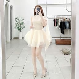 Đầm kem lệch vai nơ, váy xoè dự tiệc, đi chơi nữ sang chảnh Xukadress 6