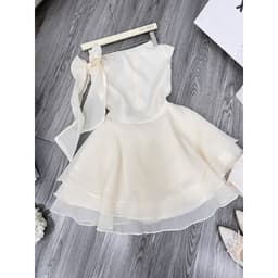 Đầm kem lệch vai nơ, váy xoè dự tiệc, đi chơi nữ sang chảnh Xukadress 7