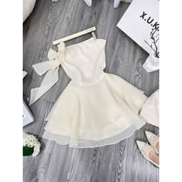 Đầm kem lệch vai nơ, váy xoè dự tiệc, đi chơi nữ sang chảnh Xukadress 9