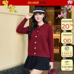 Áo len cardigan nữ cổ tròn mã 1139 phối thêu, họa tiết vặn thừng, chất len dầy dặn co giãn 3