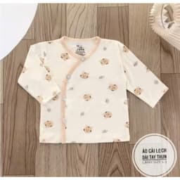 Combo 1-3 Áo dài tay sơ sinh màu kem vạt chéo thun lạnh phối màu in hoạ tiết cho bé 0 - 9 tháng 4