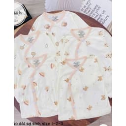 Combo 1-3 Áo dài tay sơ sinh màu kem vạt chéo thun lạnh phối màu in hoạ tiết cho bé 0 - 9 tháng 8