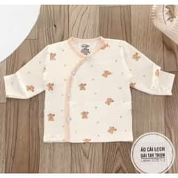 Combo 1-3 Áo dài tay sơ sinh màu kem vạt chéo thun lạnh phối màu in hoạ tiết cho bé 0 - 9 tháng 6