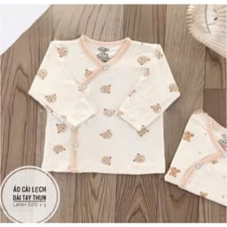 Combo 1-3 Áo dài tay sơ sinh màu kem vạt chéo thun lạnh phối màu in hoạ tiết cho bé 0 - 9 tháng 7