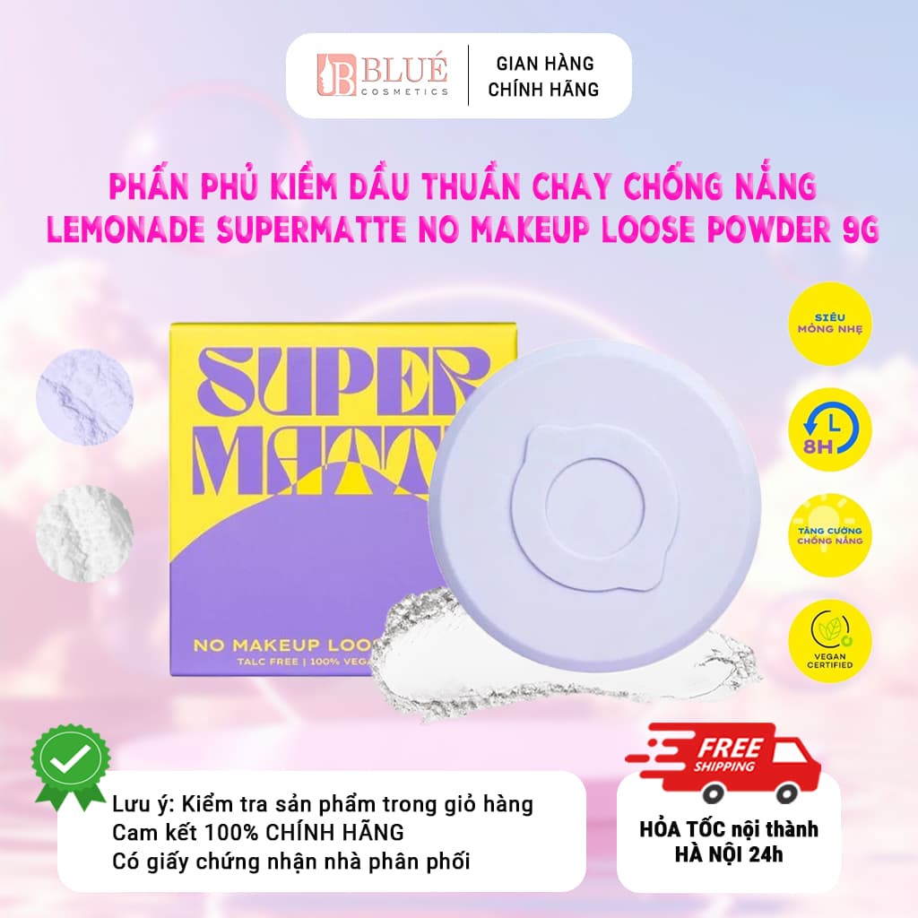 Phấn phủ mỏng nhẹ kiềm dầu thuần chay chống nắng Lemonade Supermatte No Makeup Loose Powder 9g