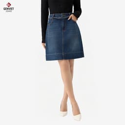 Chân váy jean chữ A ngắn GENVIET JEANS chất Denim basic cạp cao dễ phối đồ thanh lịch 9110 8