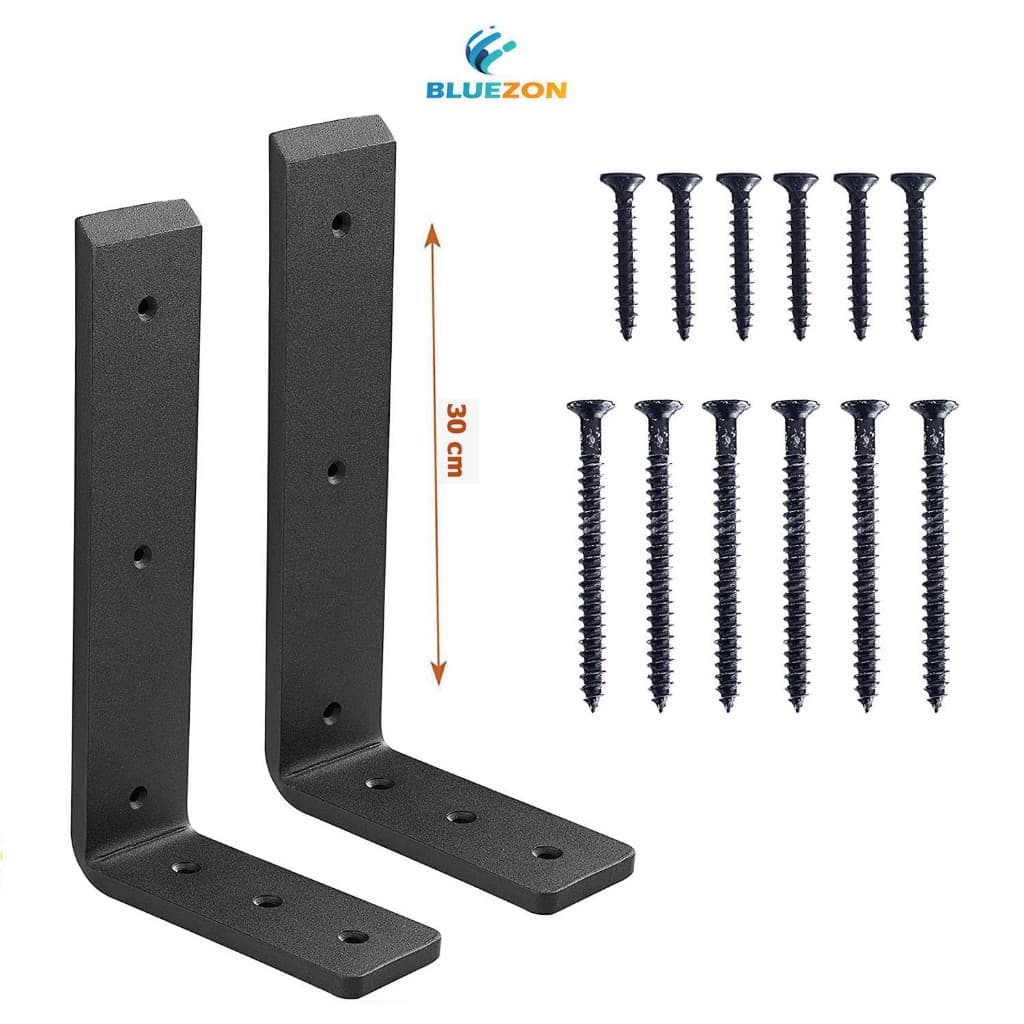 Bộ 2 chân đế chữ L BLUEZON hỗ trợ mặt bàn, ke chữ L dày 1cm treo tường bằng thép đặc phủ sơn tĩnh điện