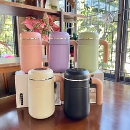 Bình giữ nhiệt mini có tay cầm vân gỗ thích hợp đựng cafe dung tích nhỏ 500ml 1