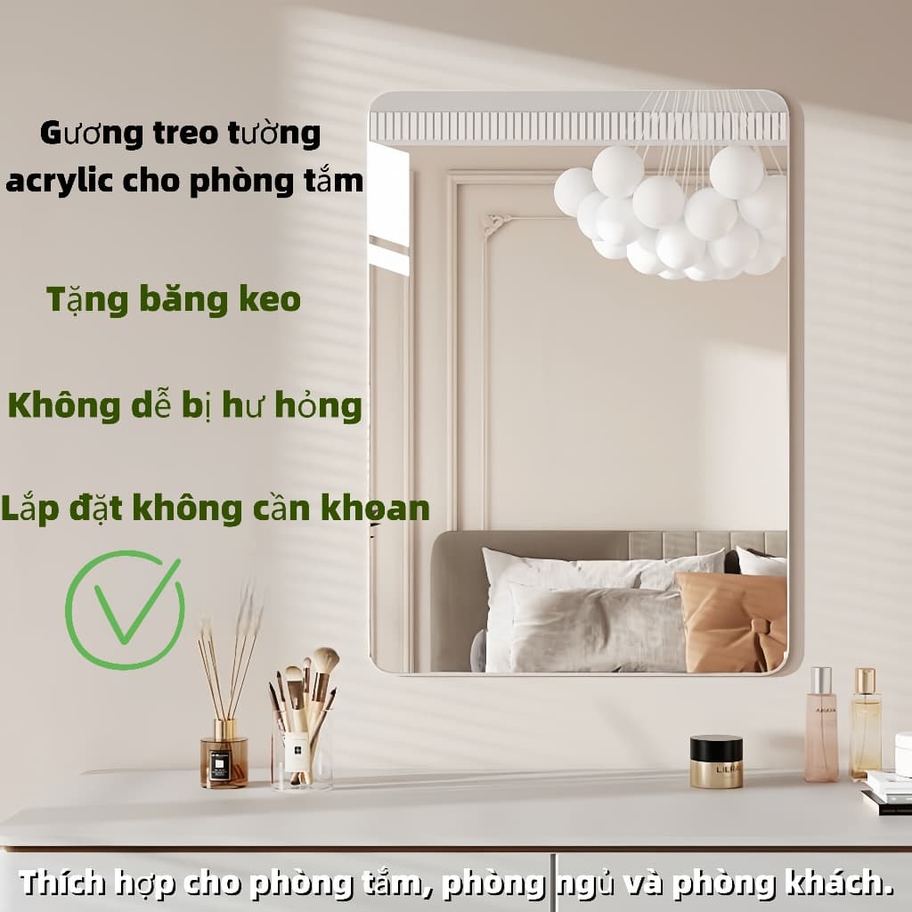 Gương treo tường acrylic 50cm, thích hợp cho phòng tắm, chống thấm nước, chống vỡ, trang trí phòng, trang trí nhà cửa.