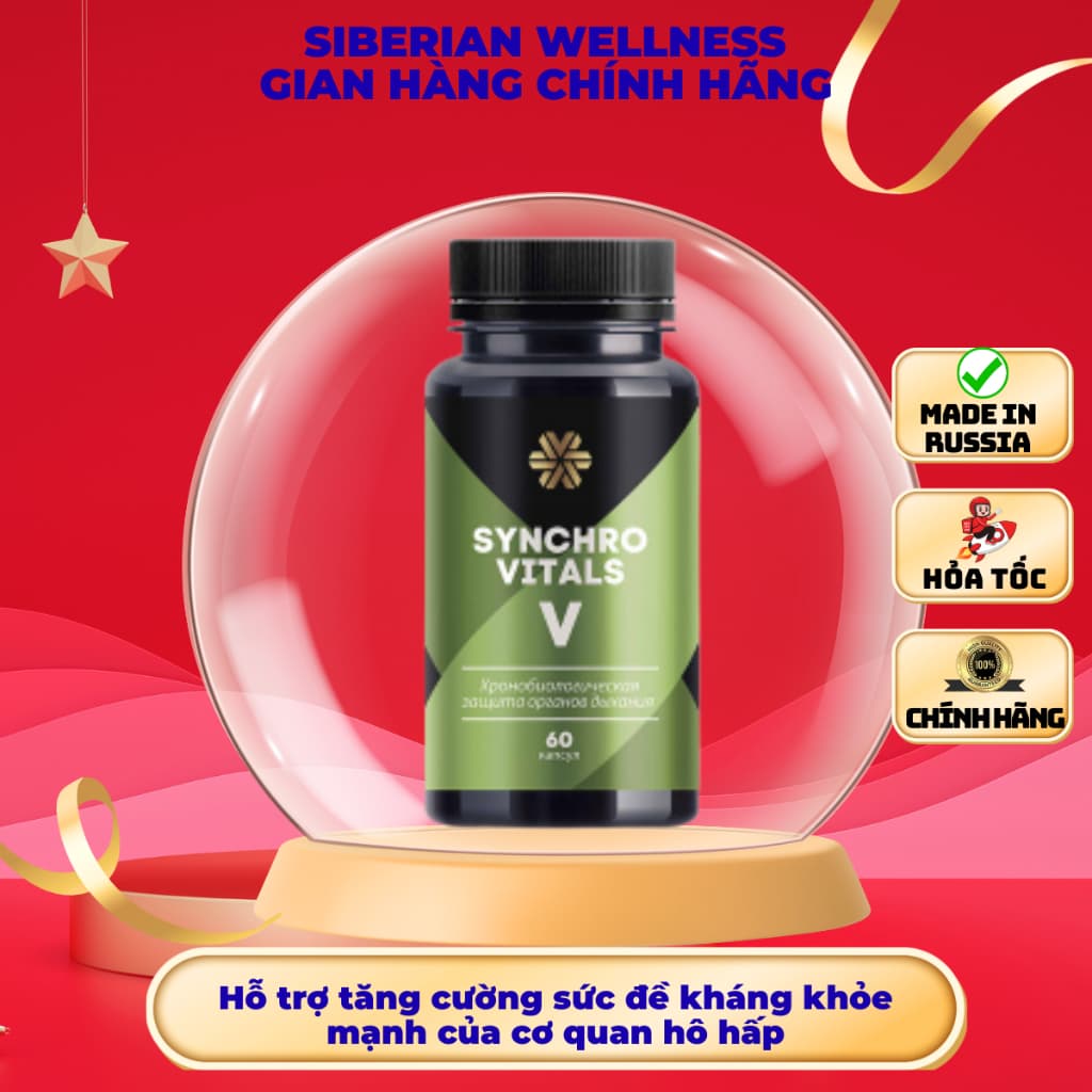 Thực phẩm Siberian Wellness Synchrovitals V, Hỗ trợ tăng cường sức đề kháng của cơ quan hô hấp, 60v