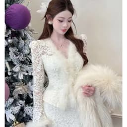 Xukadress_set ren trắng viền lông thỏ, set ren trắng xịn xò, set ren sang chảnh dự tiệc 3