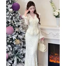 Xukadress_set ren trắng viền lông thỏ, set ren trắng xịn xò, set ren sang chảnh dự tiệc 4