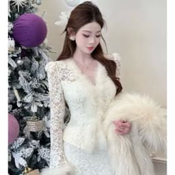 Xukadress_set ren trắng viền lông thỏ, set ren trắng xịn xò, set ren sang chảnh dự tiệc 7