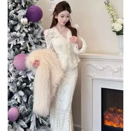 Xukadress_set ren trắng viền lông thỏ, set ren trắng xịn xò, set ren sang chảnh dự tiệc 8