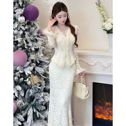 Xukadress_set ren trắng viền lông thỏ, set ren trắng xịn xò, set ren sang chảnh dự tiệc 9