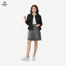 Chân váy jean chữ A ngắn GENVIET JEANS chất Denim basic cạp cao dễ phối đồ thanh lịch 9110 4