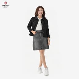 Chân váy jean chữ A ngắn GENVIET JEANS chất Denim basic cạp cao dễ phối đồ thanh lịch 9110 3
