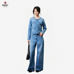 [ẨN] Quần bò nữ ống suông GENVIET JEANS chất denim cao cấp cạp cao basic dễ phối đồ tôn dáng 9064 8