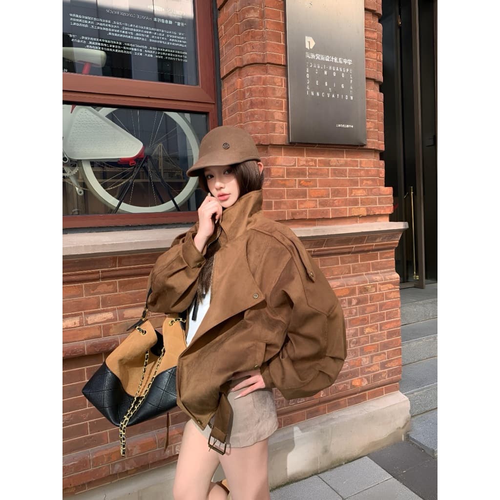 [Đặt trước] 𝐍𝐚𝐢𝐢.𝐨𝐫𝐝𝐞𝐫 | Áo khoác nữ da lộn nâu cà phê vintage, phong cách cá tính, dễ phối đồ - N390