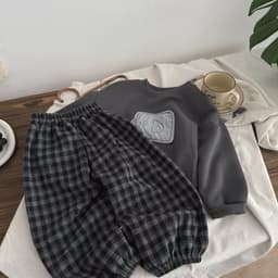 (Sẵn) Set bộ quần áo bo chun dành cho bé, set quần áo thu đông quần kẻ caro 4