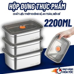 Bộ Combo 3/5 Hộp Inox 1200ML, 1500ML , 2200ML , Loại 1 Nắp Hút Chân Không, Khay Đựng Thực Phẩm Ngăn Mùi Tủ Lạnh 1