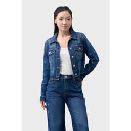 Áo khoác jean croptop nữ GENVIET JEANS 1 lớp in chữ vải denim cao cấp tôn dáng thanh lịch basic 9061 2