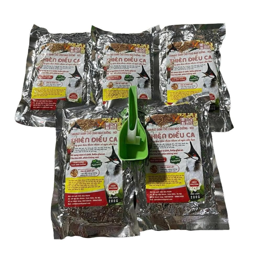 Combo 5 Gói Cám Thiên Điểu Ca Đấu 200Gr Hiển Bảo Khánh Giúp Chim Căng Lửa (TĐC vàng) Tặng Xúc Cám