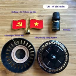 Máy khuếch tán nước hoa xe ô tô cờ Tổ Quốc xoay in hình Bác chạy năng lượng mặt trời trang trí xe hơi 9