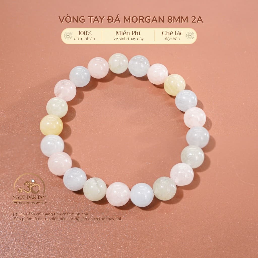 Ngọc Đan Tâm - Vòng Tay Phong Thủy Đá Morgan 8mm 2A - 2 - Tình Yêu, Hạnh Phúc - Mệnh Hỏa, Mệnh Thổ