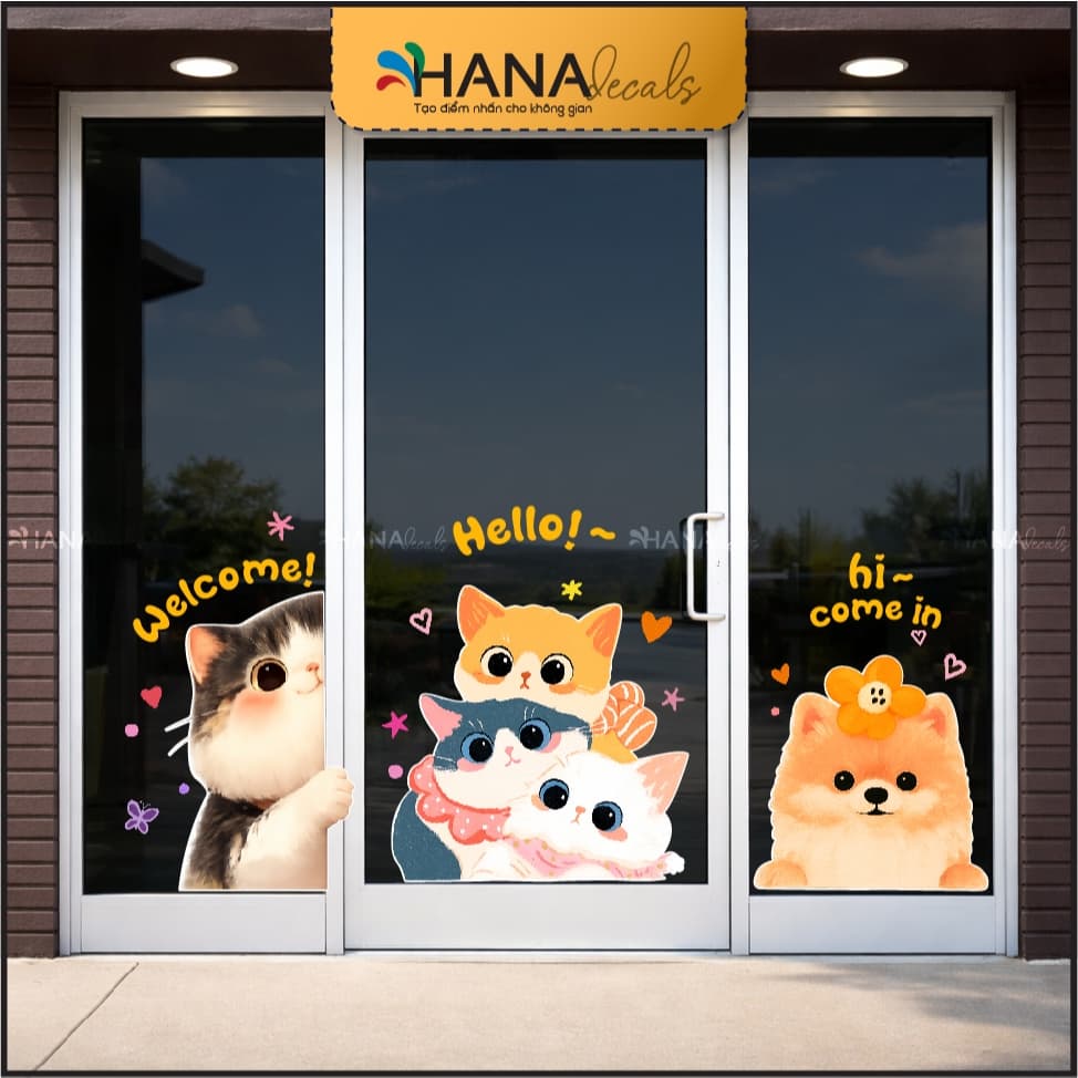 Decal Dán Kính PET SHOP Trang Trí Cửa Hàng Thú Cưng Chống Nước, Bền Đẹp - PETS08 - Hana Decals