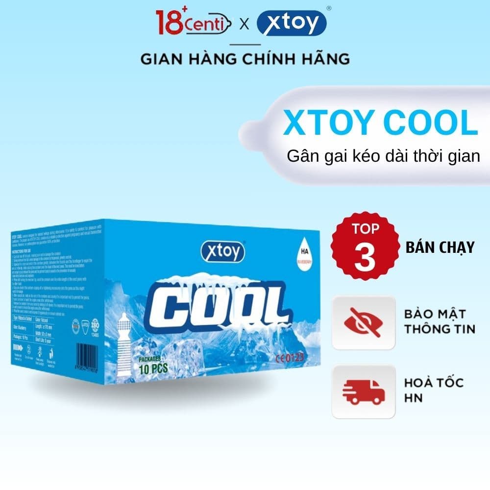 Bao cao su gai XTOY COOL, the mát bcs siêu mỏng gân gai kéo dài quan hệ hộp 10 chiếc - 18CENTI