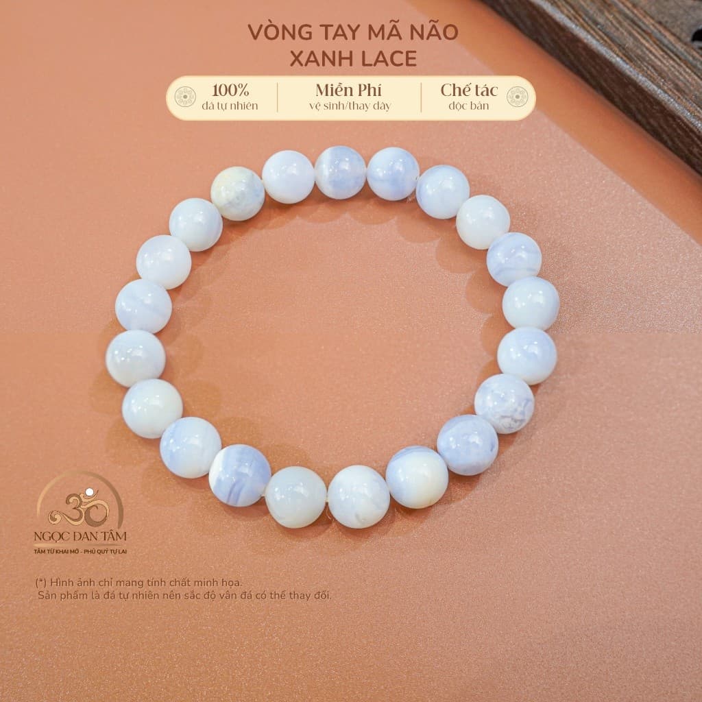 Ngọc Đan Tâm - Vòng Tay Mã Não Xanh Lace 8mm 3A - Mệnh Mộc, Mệnh Thuỷ