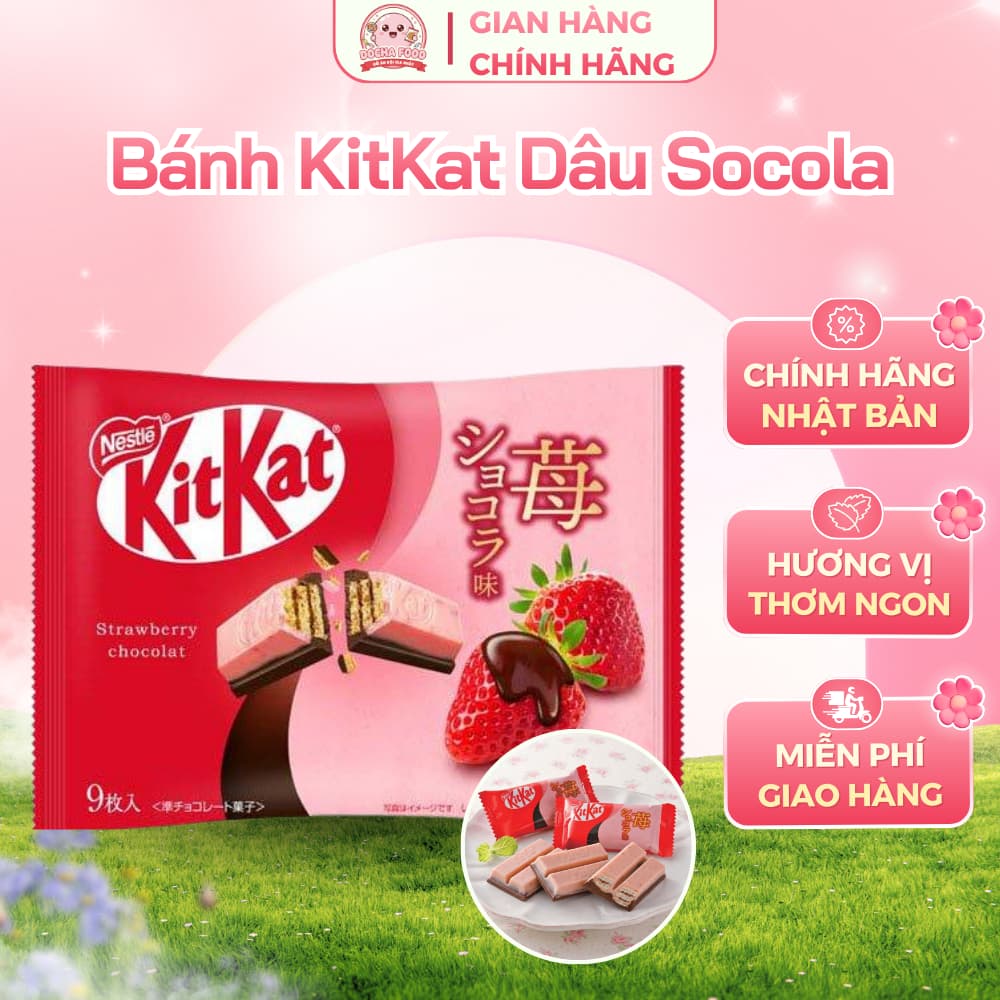 [Date Xa] Bánh Kitkat Vị Dâu Socola Nội Địa Nhật Cao Cấp (Gói 9 Thanh)